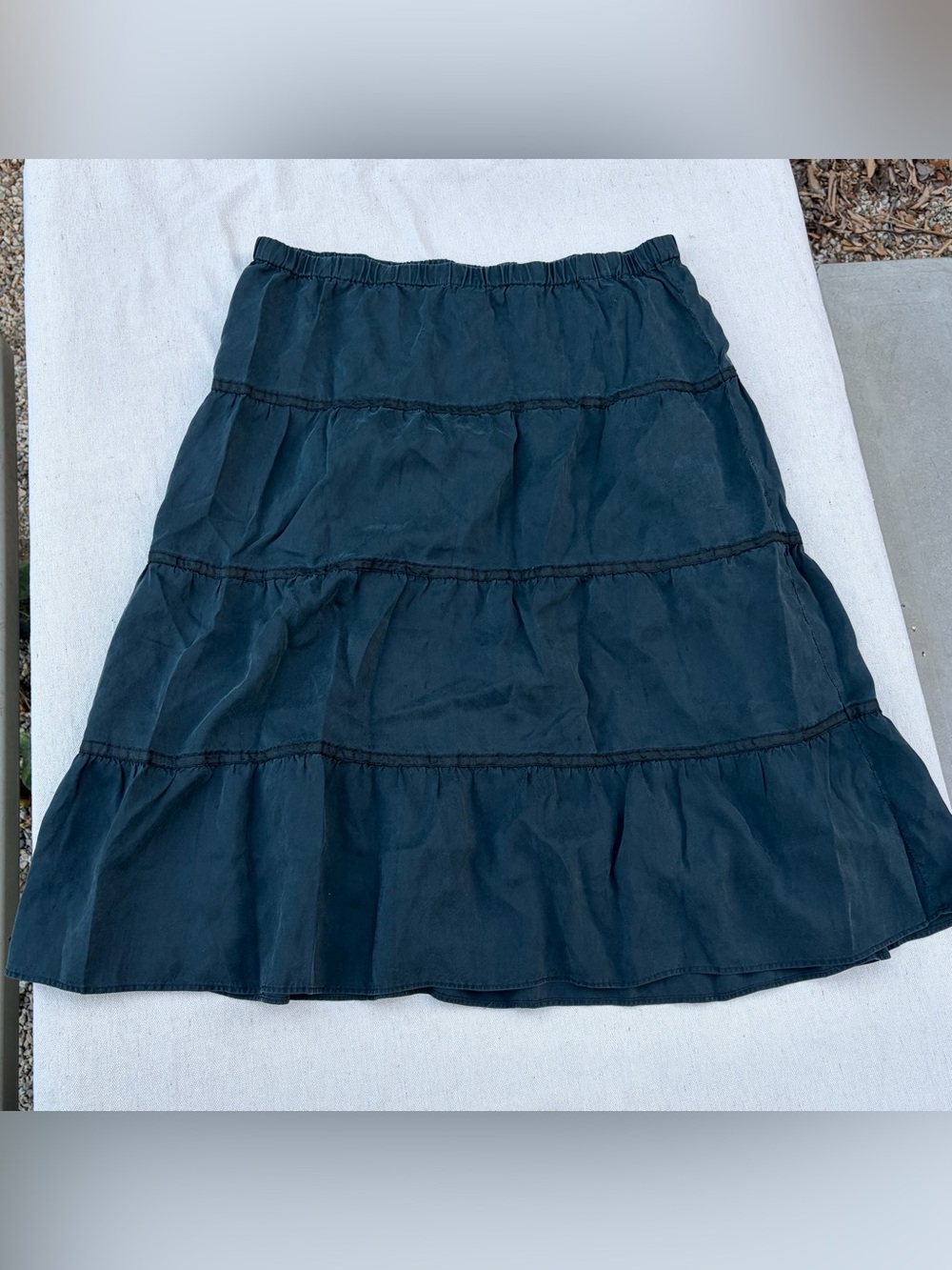 Vintage Mossimo 100% Silk Black Tiered Skirt, Y2K Boho Whimsygoth Summer Grunge